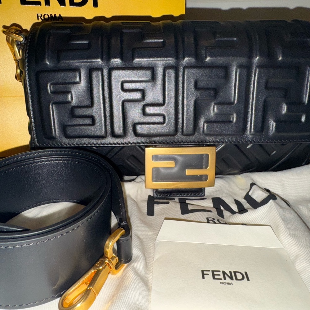 Fendi black baguette with gold Accents